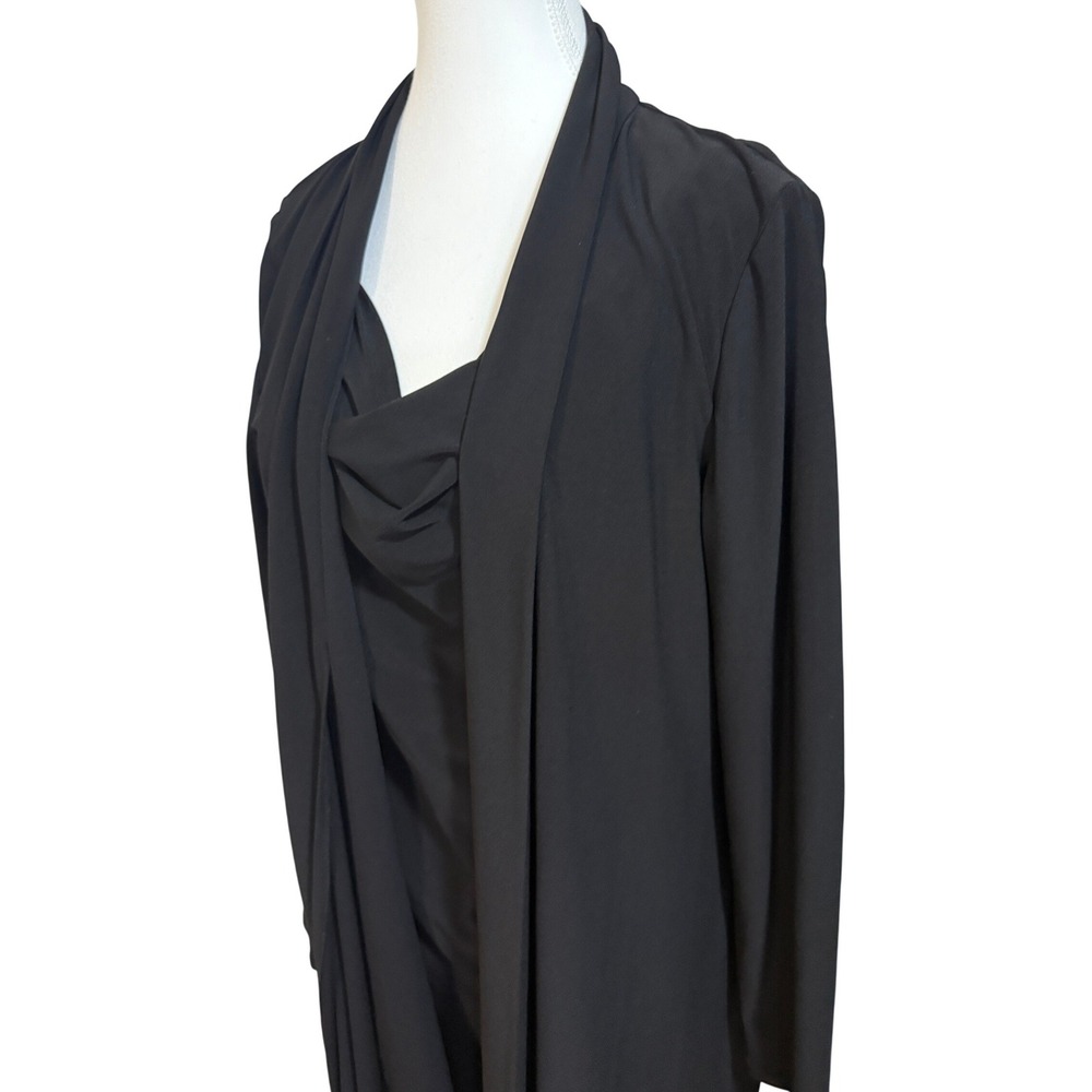 Jones New York Dress Women 14 Black Drape Neck Sheath Attached Cardigan Layered‎ - Picture 2 of 8